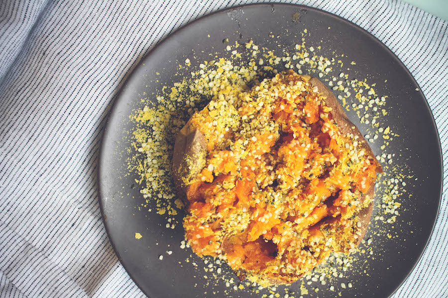 Lighter Sweet Potato with Hemp Seeds & Nutritional Yeast