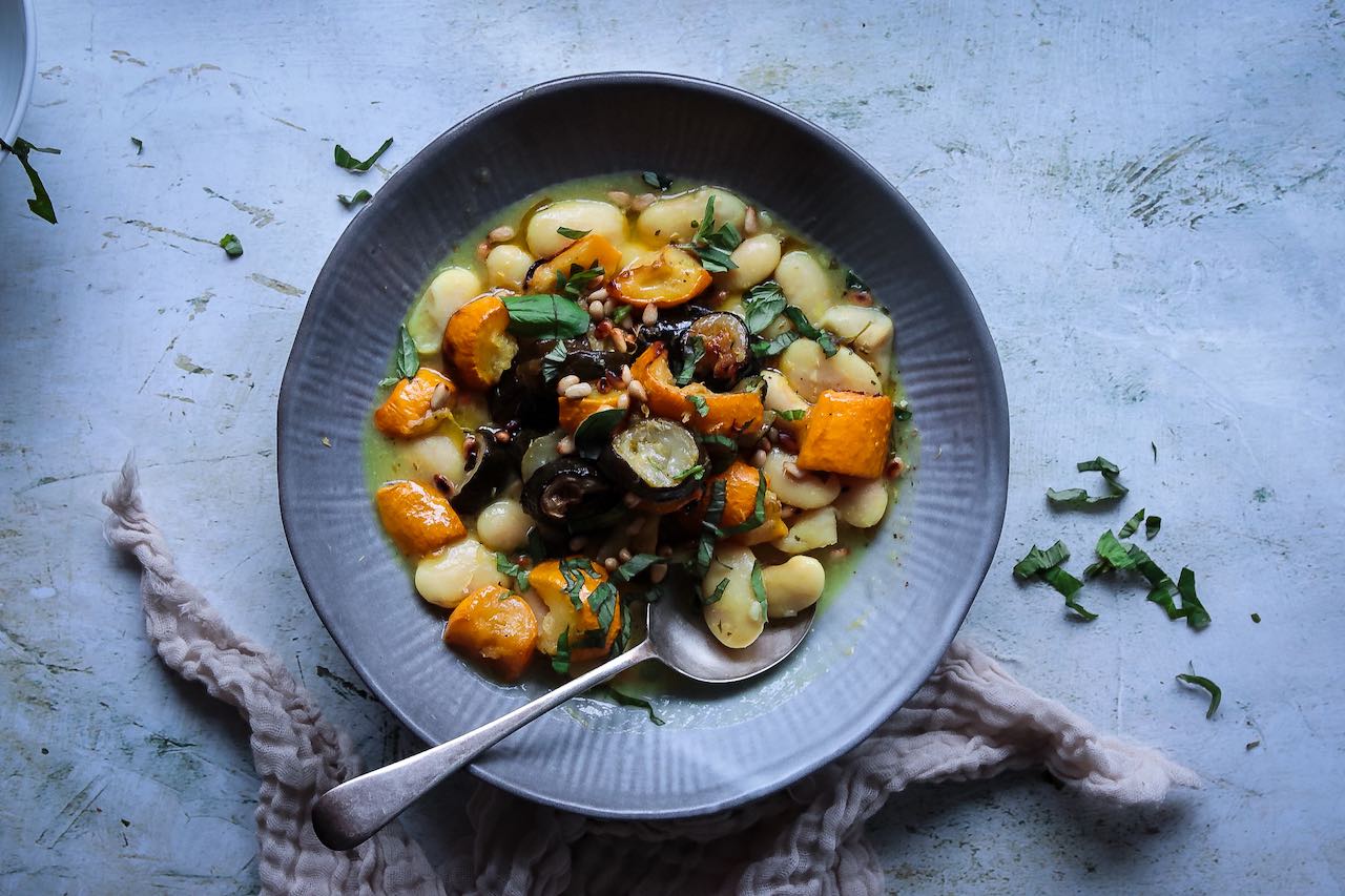 The Blue Zones Meal Planner Butter bean stew with Roasted Summer Squash