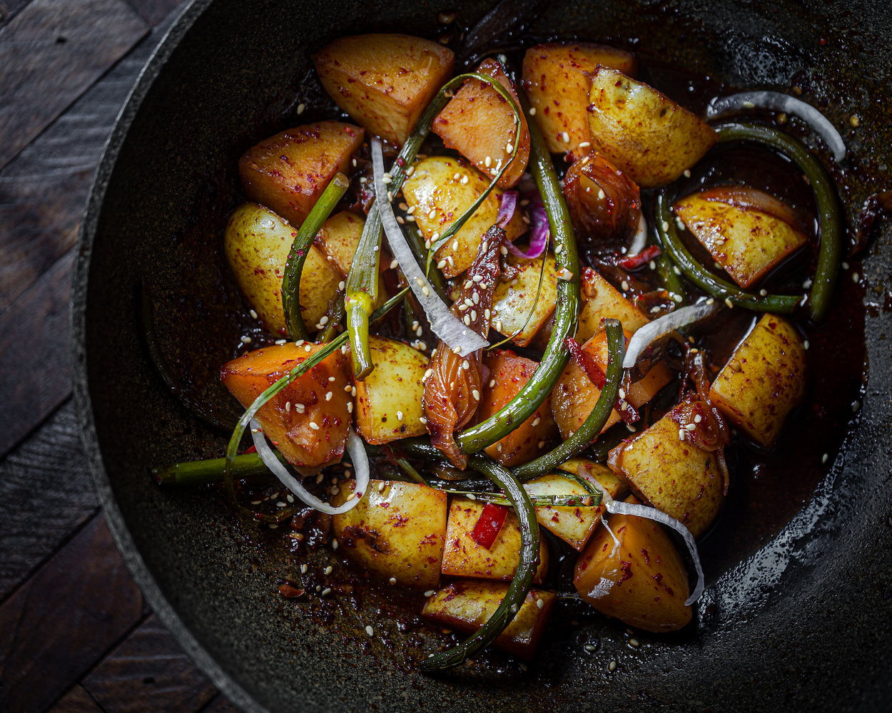 The Korean Vegan Kollective Potatoes With Garlic Scapes