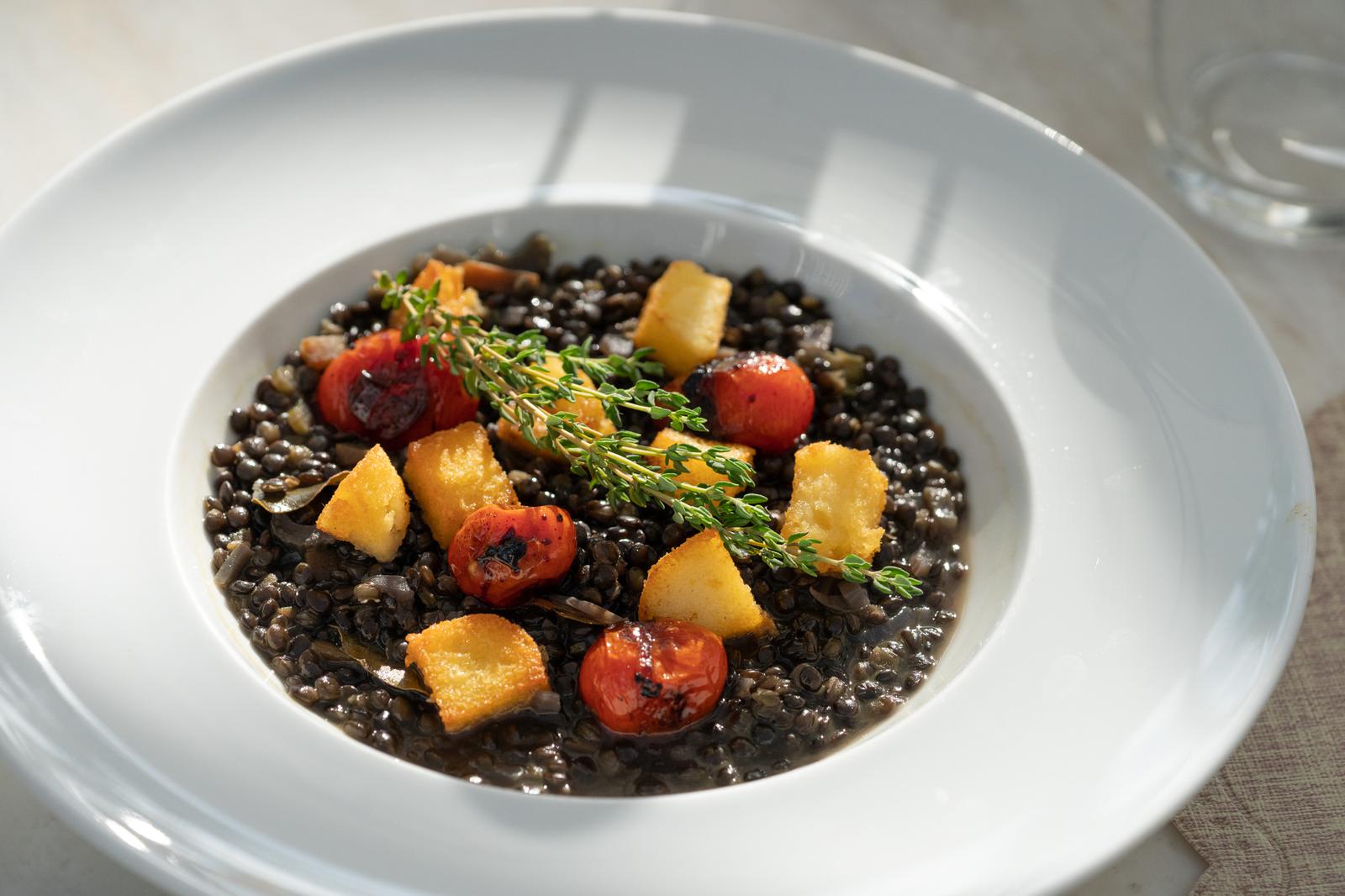 The Blue Zones Meal Planner Umbria Black Beluga Lentil and Polenta Soup