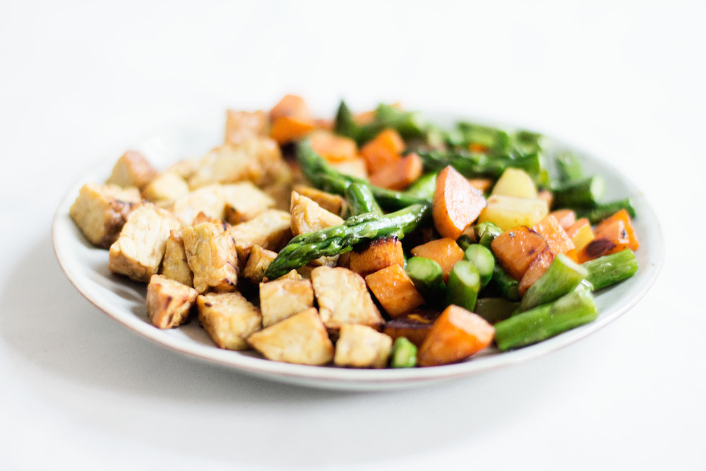 Lighter Aloo Asparagus & Tempeh